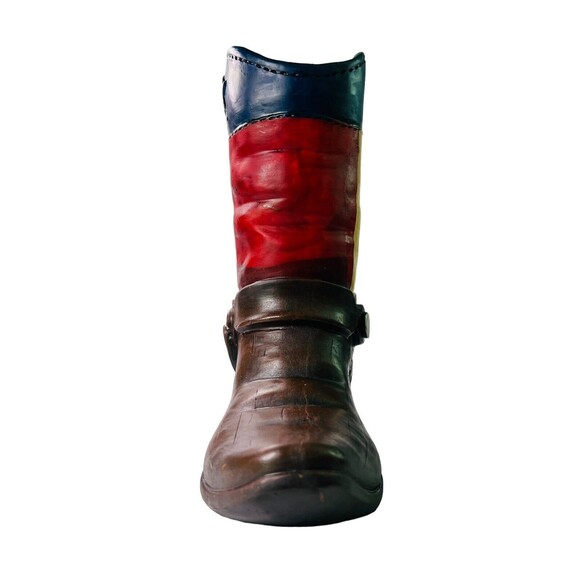 Texas Flag Boot Flower Vase Rustic Weathered Look Hand Painted Horseshoe Star 9” - Picture 6 of 11